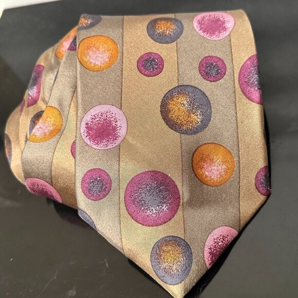 Pierre Balmain Silk Necktie Tie Bubbles Pink Brown Purple Psy Psychedelic Orange - Picture 2 of 5